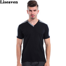 Liseaven fashion men short sleeve t shirts 2017 black white contrast color v neck short tee tops for men t-shirt 2024 - buy cheap