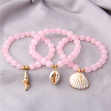 Natural Rose pink quartz Crystal beads bracelet Natural white shell charm pink bracelets jewelry for women girl gifts wholesale 2024 - buy cheap