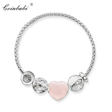 Bracelets Link Chain With Beads Heart 925 Sterling Silver Fashion Jewelry For Women  Trendy Gift Europe Karma Bead Bracelet 2024 - buy cheap