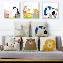 Lovely Cartoon Zoo Lion Unicorn Throw Pillow Cover Cushion Cover Linen Pillow Case Sofa Home Decor Cute Animal Pillows Cases 2024 - buy cheap