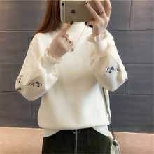 2018 Autumn Winter Warm Beautiful Embroidery Turtleneck Sweater Women Long Sleeve Knit Pullover Sweater NS3995 2024 - buy cheap