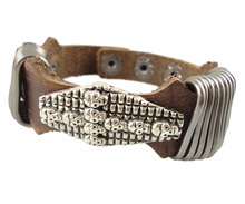 Skelton pulseira de couro, pulseira punk na moda de hip hop, de metal, com corrente de couro, vintage, para mulheres e homens, joias no atacado 2024 - compre barato
