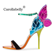 2018 Thin High Heels Genuine Leather Shoes Women 10cm Butterfly Heels Sandals Mixed Colors Sexy Wedding Party Shoes Big Size 42 2024 - buy cheap