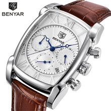 Benyar-reloj analógico con correa de cuero para hombre, accesorio de pulsera de cuarzo resistente al agua con cronógrafo, complemento Masculino de marca de lujo con diseño moderno y estilo informal 2024 - compra barato