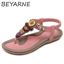 BEYARNE 2018 Bohemian Sandals Flat With String Bead Female Flat Women Beach Leather Sandals Female Summer Lady Casual Shoes E007 2024 - buy cheap