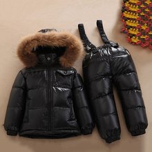 Children Winter Warm Clothing Big Nature Fur Hoodie Boys -30 Degree Russia Winter Snowsuit 90% White Duck Down Jacket Girls Suit 2024 - buy cheap