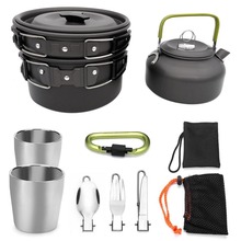 Outdoor Camping Hiking Picnic Teapot Pot Set Portable Cookware Mess Kit Carabiner Camping Cookware Stove With Tea Cup Coffee Cup 2024 - buy cheap