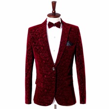 Мужской бархатный пиджак винно-красного цвета, бордовый костюм, пиджак, мужской бархатный блейзер, Мужская одежда для сцены 2024 - купить недорого