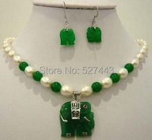 Оптовая продажа JWEW6554> Комплект из ожерелья и серег с белым жемчугом зеленым камнем в виде слона 2024 - купить недорого
