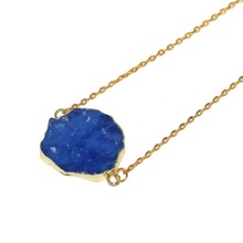 2019 New Natural Irregular Raw Slice sapphires connector chain necklace girl blue crystal quartz pendant women necklace gift 2024 - buy cheap