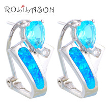 Retail AAA Zirconia Blue Fire Opal Silver Stamped  Clip Earrings Fashion Jewelry Opal Jewelry OE252 2024 - buy cheap