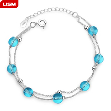 Lowest Price Double Layer Blue Crystal Bracelets For Women Fashion Silver Plated Blue Link Chain Bracelet Silver Color 2024 - buy cheap