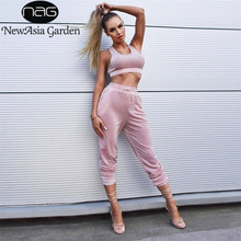 NewAsia Garden Tracksuit Women Sleeveless Tank Crop Top And Pants Set Two Piece Set Sexy 2 Piece Set Winter Two Piece Outfits 2024 - buy cheap