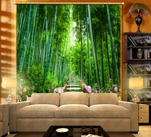 green bamboo curtains  photo Blackout Window Drapes Luxury 3D Curtains For Living room Bed room Office Hotel Home 2024 - buy cheap