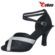 Evkoodance-zapatos de satén con punta abierta para mujer, calzado profesional de Salsa latina con tacón de 7 cm de altura, brillante, Evkoo-165 2024 - compra barato