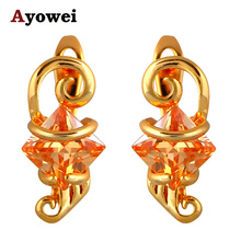Party Earring for Girls Stylish Square Design Gold tone Orange Zircon Wholesale Fashion Jewelry Clip Earrings JES1080A 2024 - buy cheap