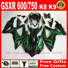 Custom Fairing kit for Suzuki GSXR600 GSXR 750 08 09 10 green flames in black fairings set K8 GSXR 600 750 2008 2009 2010 Q79 2024 - buy cheap