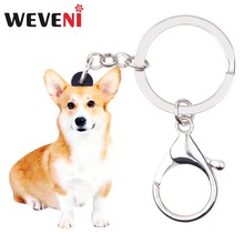 WEVENI Acrylic Happy Welsh Corgi Pembroke Dog Key Chains Keychain Novelty Bag 2018 Jewelry For Women Girls Holder Car Charms 2024 - buy cheap