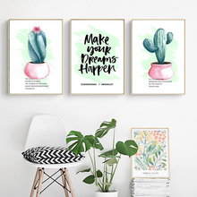 Nordic Watercolour Pink Plant Print Green cactus Art Canvas Painting Life Quotes Wall Poster Minimalist Picture for Living Room 2024 - buy cheap