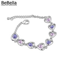 BeBella-pulsera de cristal chapada en rodio para mujer, brazalete romántico de 5 colores con forma de corazón, hecho con Elementos Swarovski, joyería de boda 2024 - compra barato