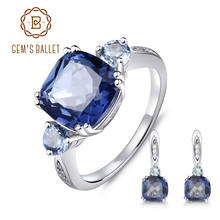 GEM'S BALLET-Conjunto de joyería de cuarzo místico azul Natural, iolita cuadrada de 9,62 quilates, conjunto de anillo y pendientes de plata de ley 925 para mujer 2024 - compra barato