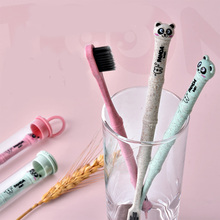 Escova de dentes macia de família de bambu, panda, degradável, cuidados bucais, nano-antibacteriana, mini cabeças fofas para adultos, 1 peça 2024 - compre barato