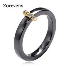 Женское гладкое керамическое кольцо с фианитом, черно-белое 2024 - купить недорого