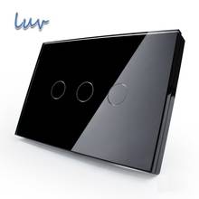 Livolo умный настенный выключатель, черная Хрустальная стеклянная панель, 110 ~ 250 В, 3-gang сенсорный светильник, переключатель VL-C303-82, стандарт США 2024 - купить недорого
