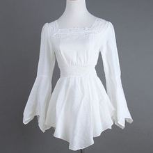 Blanco Europeo de algodón y encaje de manga larga Sexy estilo gótico blusa camisa Steampunk corsé trajes burlescos accesorios tamaño 2024 - compra barato