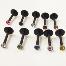 SaYao 5Piece 16G Flexible Secure Push In Surgical Steel Bioplast LABRET LIP RING Mixed Colors Black Crystal Tragus Ear Piercing 2024 - buy cheap