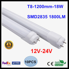 Tubo fluorescente LED T8 de 12V, 24V, 1,2 M, 4 pies, tubos de luz LED, 18W, luz LED para lámpara, 2835SMD, blanco frío/blanco cálido 2024 - compra barato