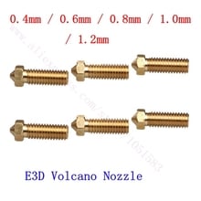 Bico extra vulcão cobre bico para impressora 3d, 1.75/3.0mm hotend, 0.4mm/0.6mm/1mm/0.8mm (opcional), 5 peças 2024 - compre barato