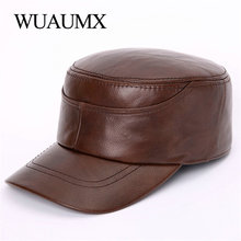 Wuaumx-sombreros militares de cuero de vaca para hombre, gorros de béisbol de piel de vaca auténtica, cálidos para invierno y otoño, Cuero de vaca Real 2024 - compra barato