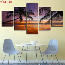 5 uds 5D Diy pintura de diamante puesta de sol playa palmeras paisaje marino bordado de diamantes pintura de punto de cruz kit de decoración de mosaico 2024 - compra barato