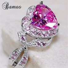 Bamos Gorgeous Pink Zircon Heart Love Ring Luxury Princess Engagement Rings For Women Fashion White Gold Color Wedding Jewelry 2024 - buy cheap