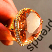 Luxury Male Female Champagne Stone Ring Crystal Fashion 18KT Yellow Gold Filled Jewelry Vintage Wedding Rings For Men And Women 2024 - buy cheap