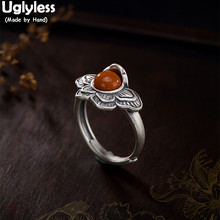 Uglyless Real 925 Sterling Silver Natural Orange Agate Women Ethnic Rings Nepal Vintage Patterns Handmade Ring Butterfly Bijoux 2024 - buy cheap