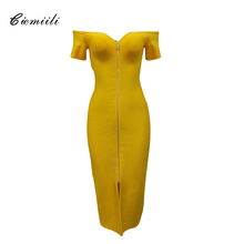 CIEMIILI 2021 Summer Women Sexy Off Shoulder Strapless Bandage Dress Elegant Front Zipper Split Evening Party Short Sleeve Dress 2024 - buy cheap