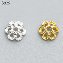 10pcs Real Solid 925 Sterling Plain Silver 6mm Gold Flower Bead Caps Necklace Bracelet Connector Jewelry Making Findings 2024 - buy cheap