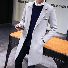 Пальто шерстяное однотонное для мужчин, пальто облегающее длинное в Корейском стиле, большие размеры 4XL 5XL, Осень-зима 2024 - купить недорого