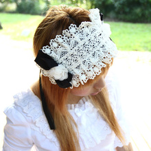 Princess sweet Lolita hair accessory white lace flower bow vintage royal cosplay maid hairband cos hair band 2024 - buy cheap