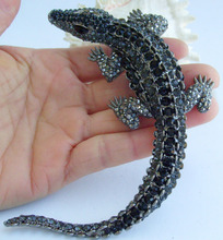 4.13" Animal Crocodile Alligator Brooch Pin Pendant Black Gray Rhinestone Crystal EE05009C2 2024 - buy cheap