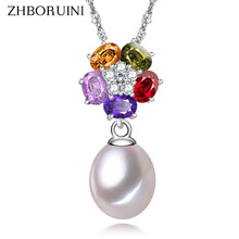 Zhboruini colar fashion com pingente de flor de pérola natural, joias de prata esterlina 925 para mulheres 2024 - compre barato