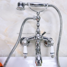 Bathtub Faucets Chrome Shower Faucets Dual Handle Wall Mounted Bath And Shower Faucet With Handheld Showers Nna217 2024 - buy cheap
