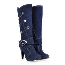 Shuangxi.jsd 2019 Winter Denim Boots Women Luxury Design High heels Knee Boots Plus Size High Quality Keep Warm Woman Shoes 2024 - buy cheap