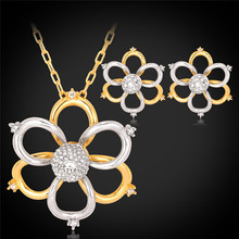Conjunto de pendientes de collar con colgante de flores de dos tonos, conjuntos de joyas de diamantes de imitación de oro y Color para mujer PE3078 2024 - compra barato