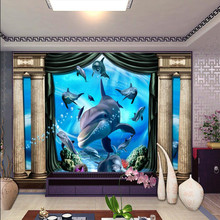 Beibehang-papel tapiz 3d para decoración del hogar, fondo de imagen de delfines azules, submarino romano, hotel, restaurante, sala de estar, panel fresco 2024 - compra barato