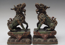 song voge gem S1209 Pottery WuCai porcelain Feng shui Evil Foo Dog Kylin Kilin Brave troops Pair 2024 - buy cheap