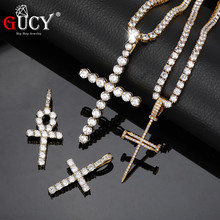 GUCY Hip Hop Solid Back Ankh Cross Pendant Necklace Micro Pave AAA+ Cubic Zirconia Stones Egyptian Necklace For Gift 2024 - buy cheap