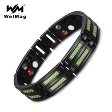 WelMag Men Charm Magnetic Bracelet Homme with Green Carbon Fiber FIR Energy Titanium Bracelets & Bangles Black Wristband 2019 2024 - buy cheap